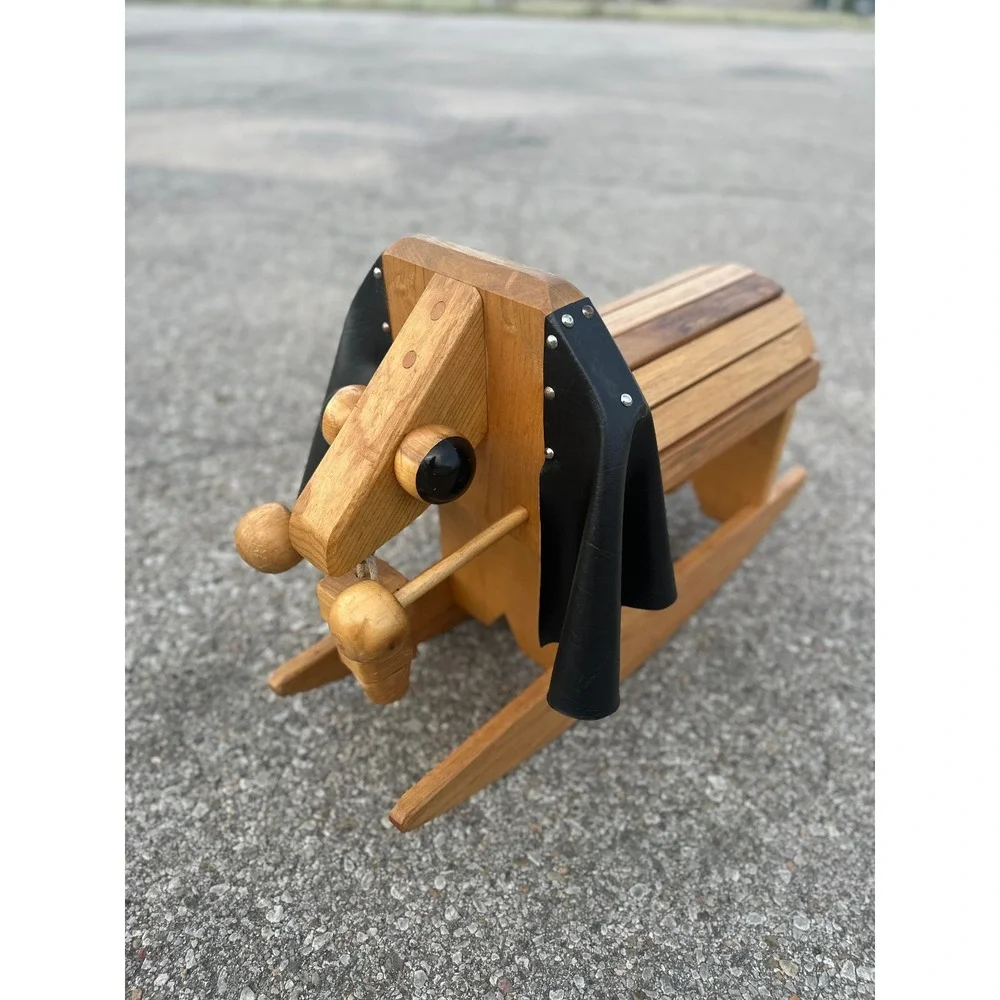 Vintage Handmade Artisan Wood Child's Rocking Elephant with Articulated Trunk